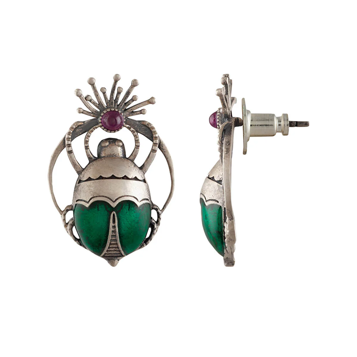 Bhramara Silver Stud With Pink Rubellite Stone Earrings - Without Tail by MOHA - Image 3