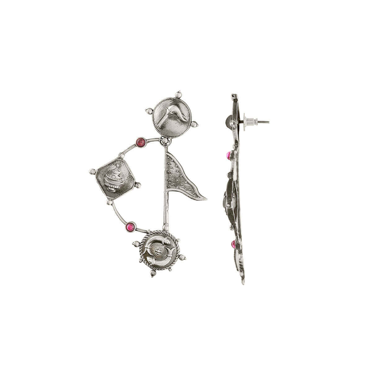 Dhanush Silver Earring - Pink Stone by MOHA - Image 3