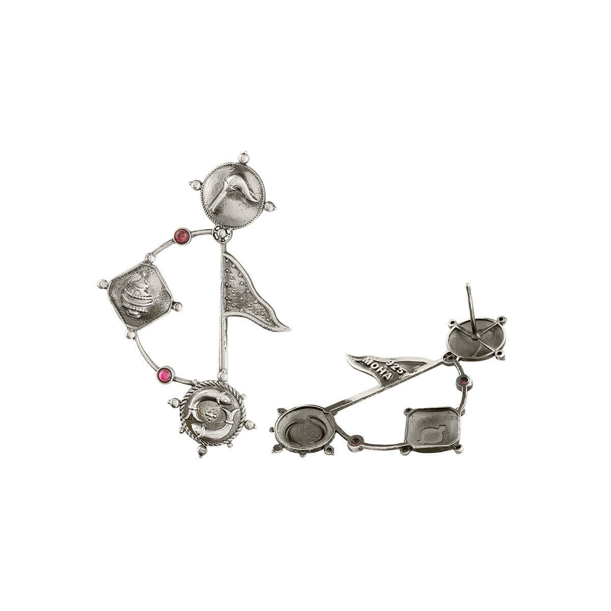 Dhanush Silver Earring - Pink Stone by MOHA - Image 4