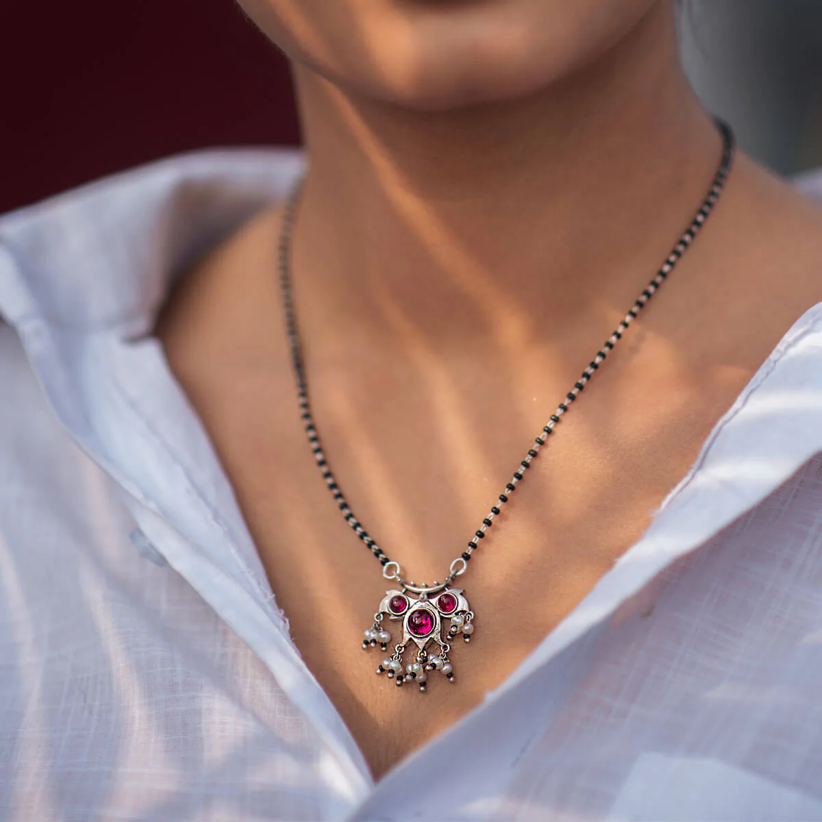 Floret Zirconia Silver Mangalsutra by MOHA - Image 3