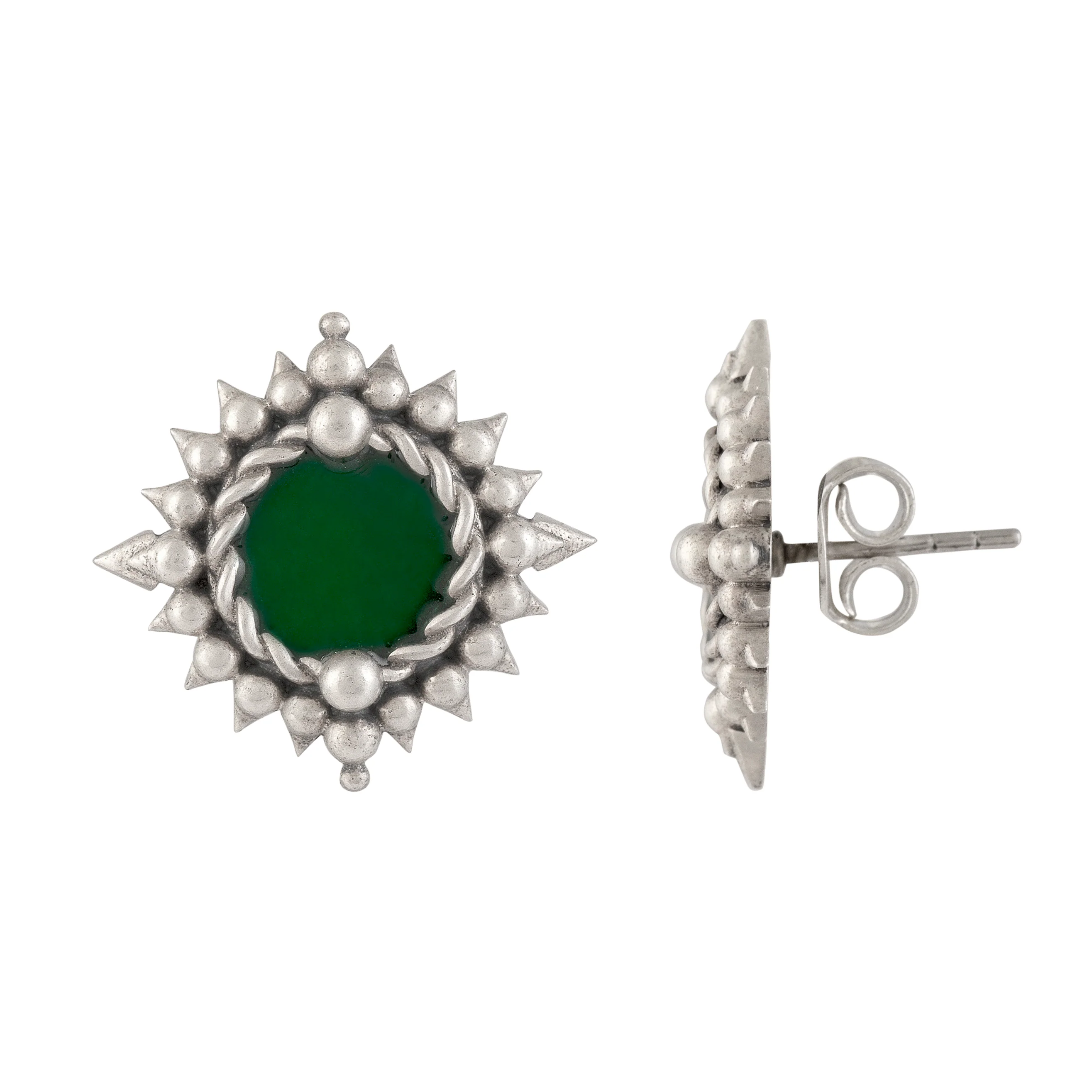 Green Meena Silver Stud Earring by MOHA - Image 3