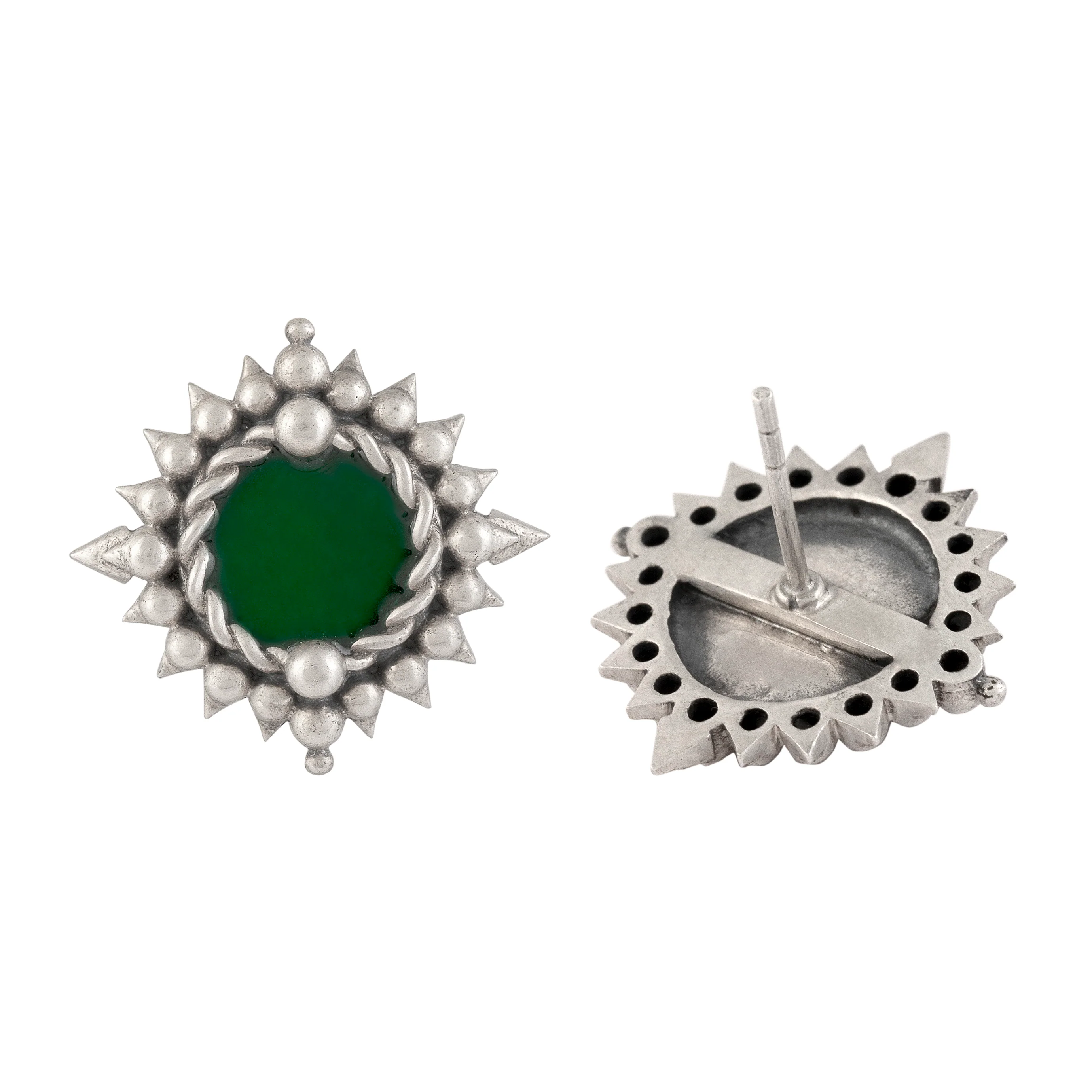 Green Meena Silver Stud Earring by MOHA - Image 4