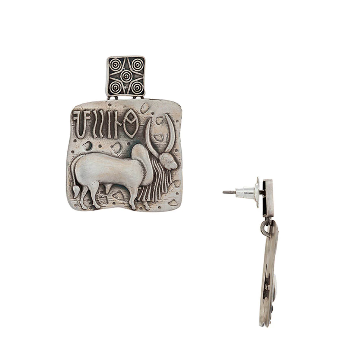 Harappa Vrishabh Bull Seal Silver Stud Earrings by MOHA - Image 3