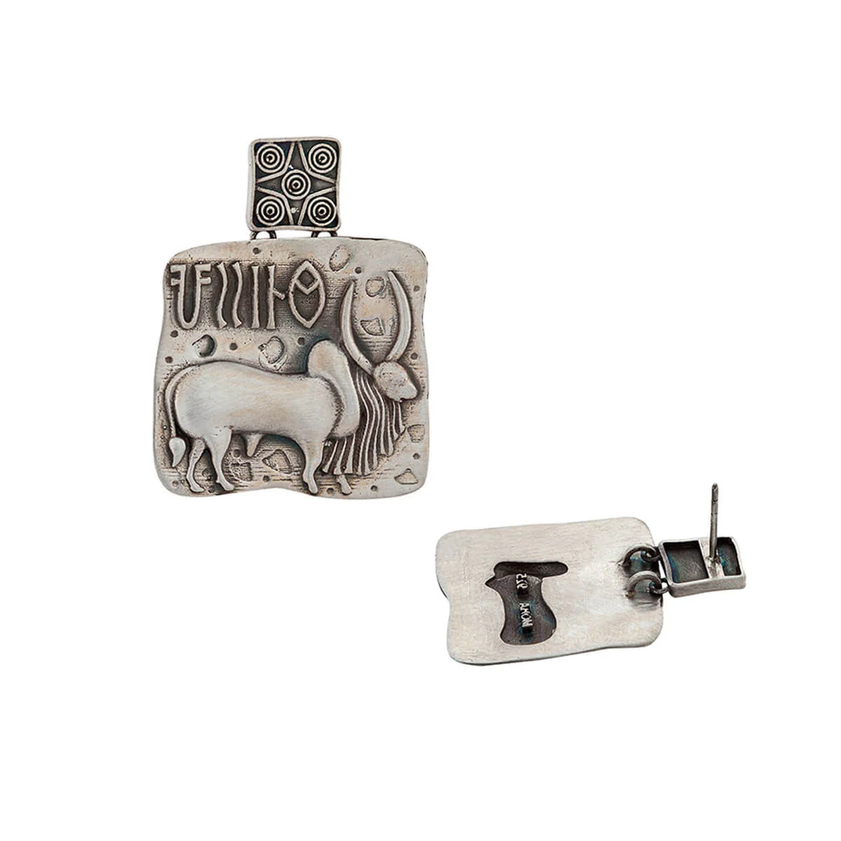 Harappa Vrishabh Bull Seal Silver Stud Earrings by MOHA - Image 4