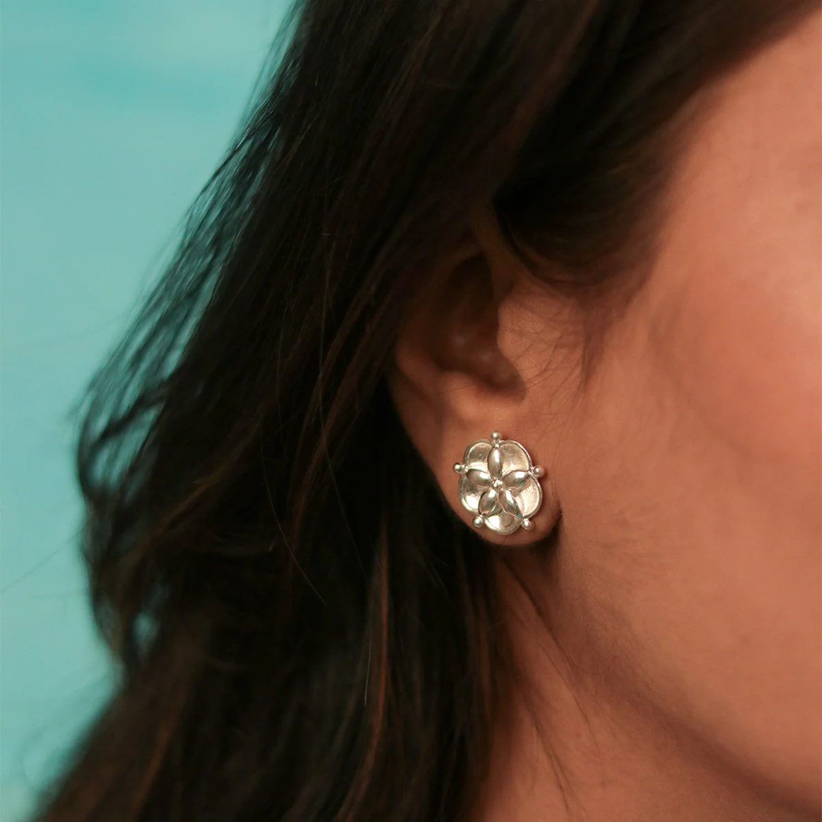 Nilaya Silver Stud  Earrings by MOHA - Image 3