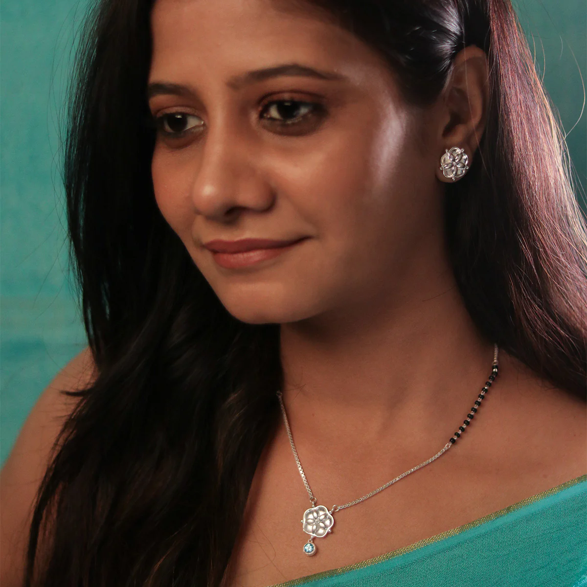 Nilaya Silver Stud  Earrings by MOHA - Image 6