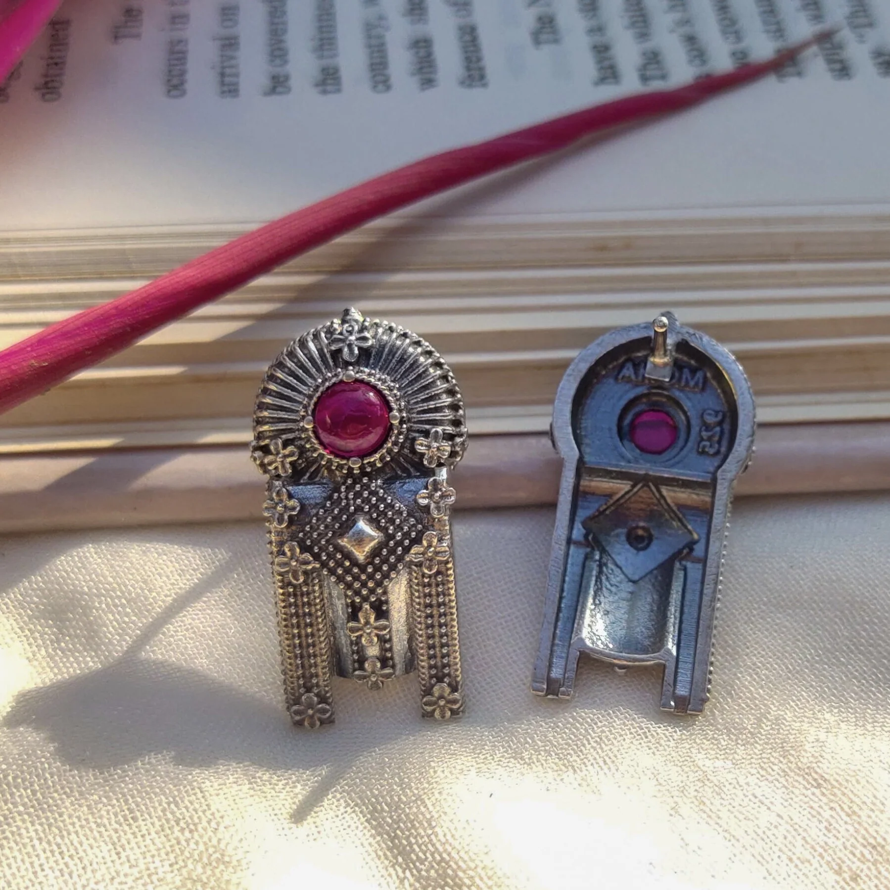 Thoppa Taali Silver Stud With Pink Rubellite stone Earrings by MOHA - Image 5