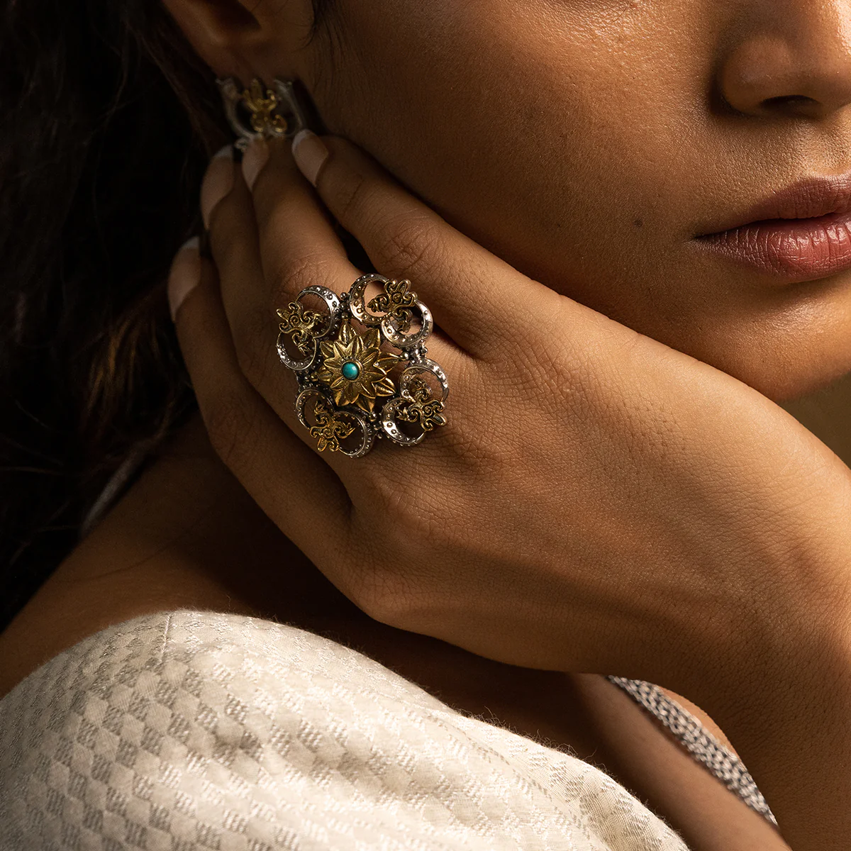 Triratna Mandala Silver Finger Ring - Image 3