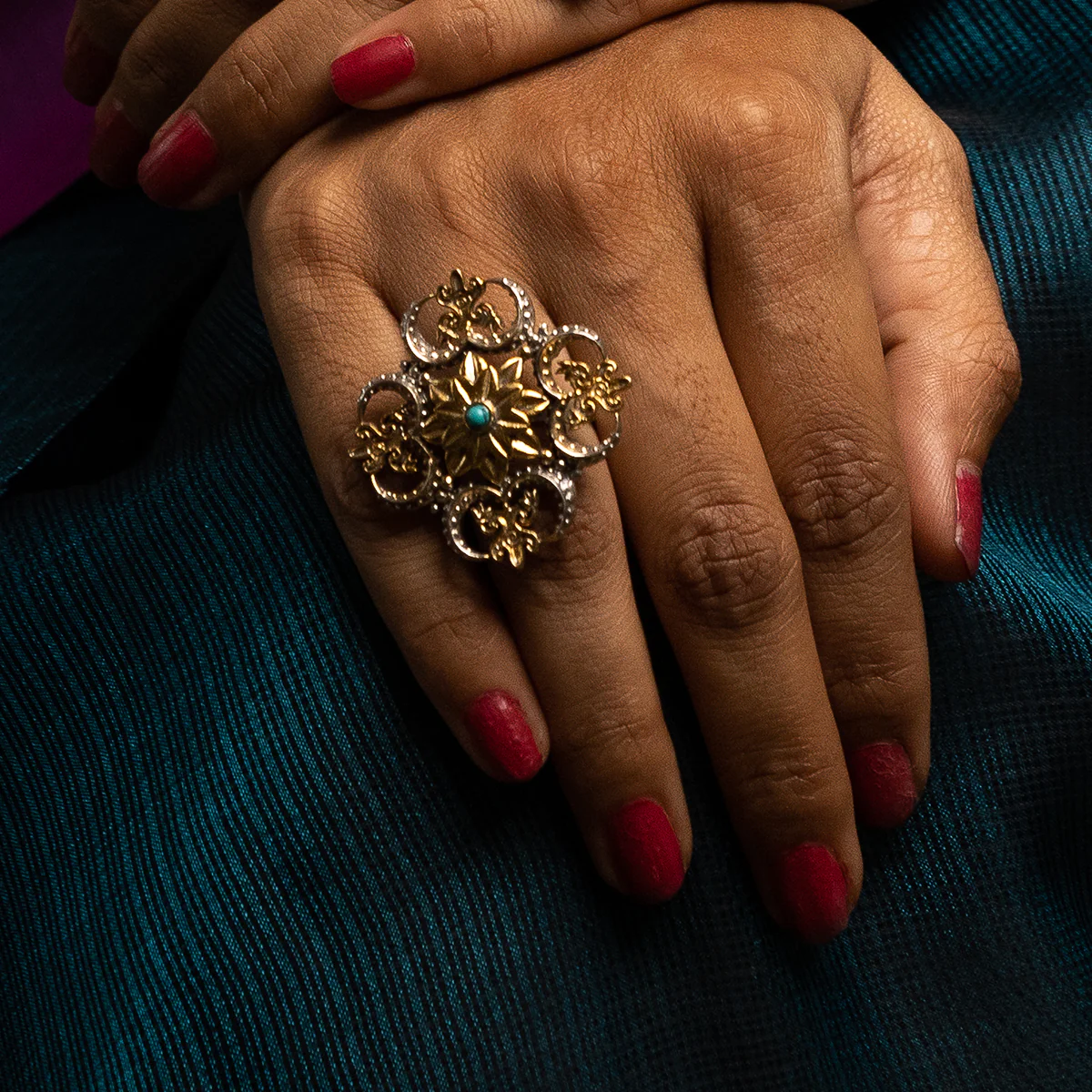 Triratna Mandala Silver Finger Ring - Image 5