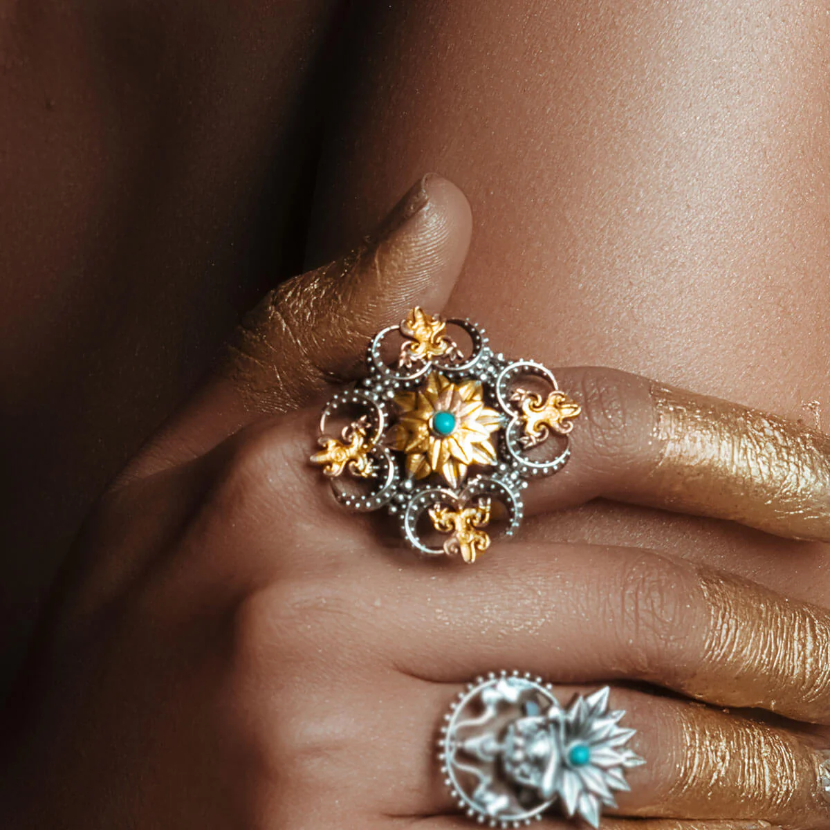 Triratna Mandala Silver Finger Ring - Image 6