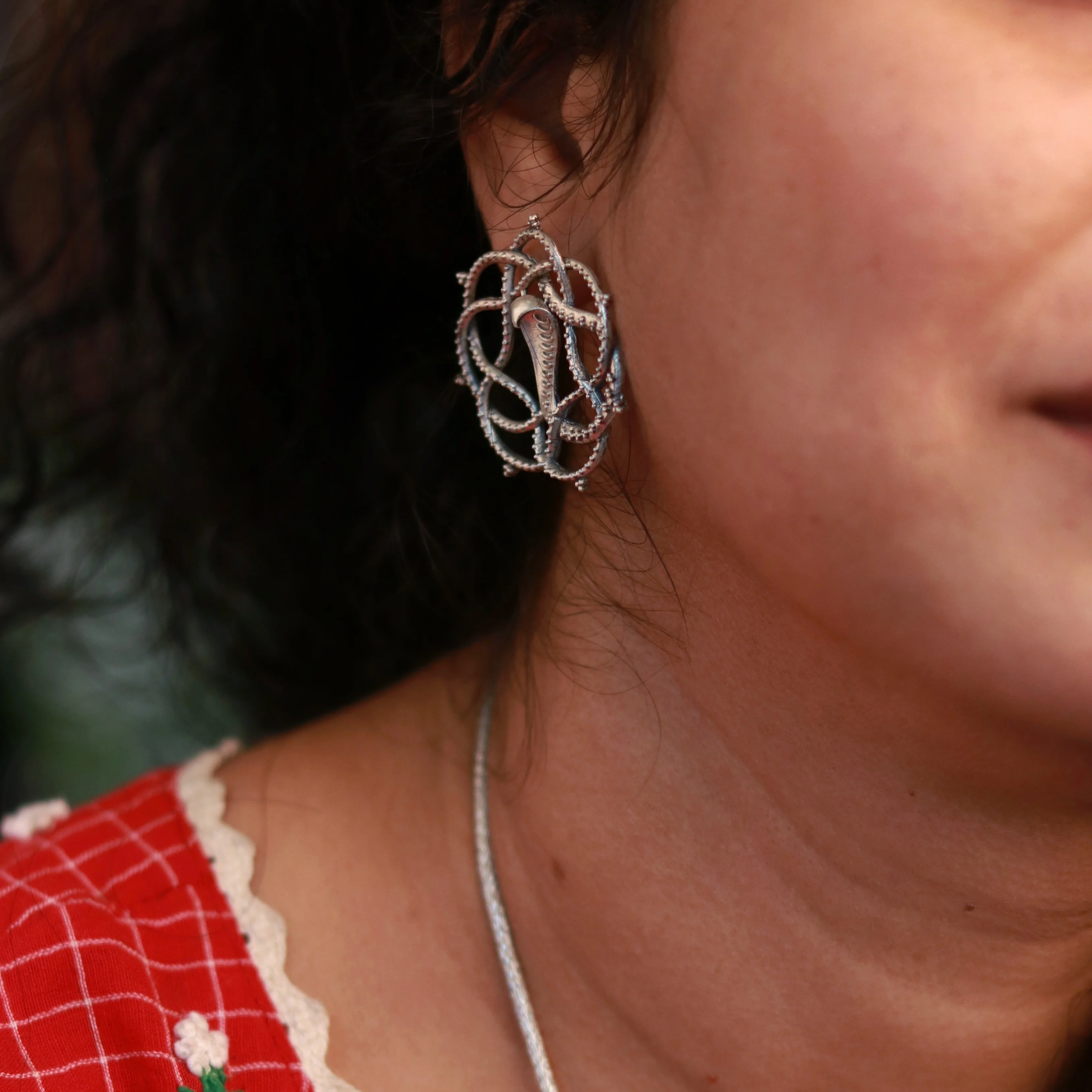 Vasuki Silver Stud Earrings by MOHA - Image 3