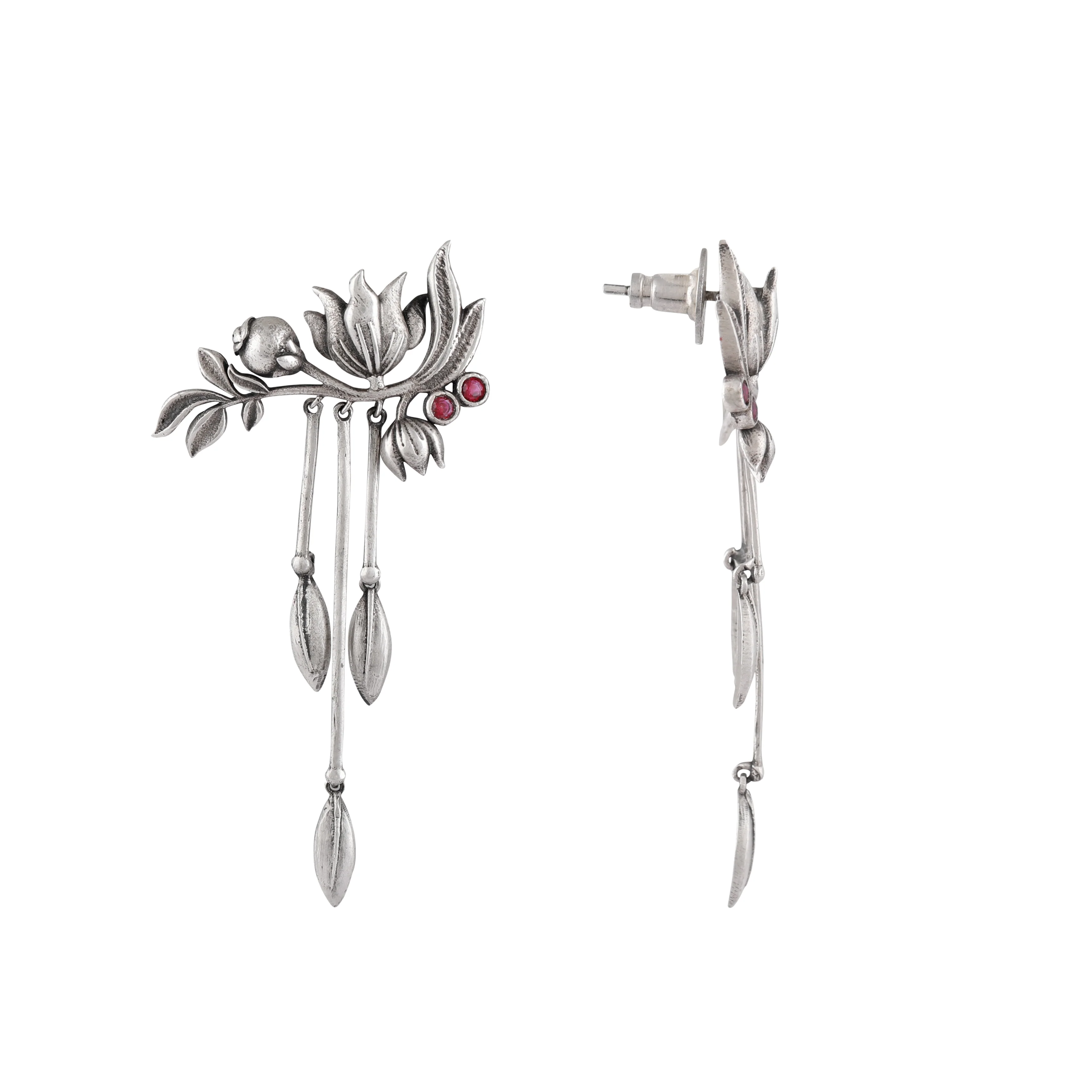 William Morris - 3 Stems Lilly Silver Earrings by Moha - Image 4